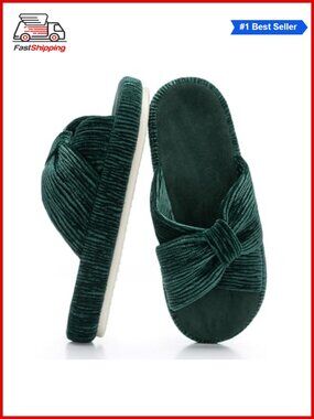 ✨ Corduroy Bow Crossband Memory Foam Open Toe House Slippers Comfy Gift